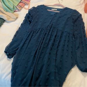 Kirundo blue textured v-neck long sleeve dress, size small